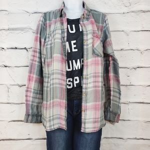 Maurices Gray and Pink Plaid Shirt Size M
